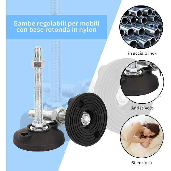 BORDSTRACT Rubber Base Levelers, 2 Pcs M6 Adjustable Furniture Legs, Threaded Metal Leveling Feet, Easily Adjustable Furniture Levelers, for All