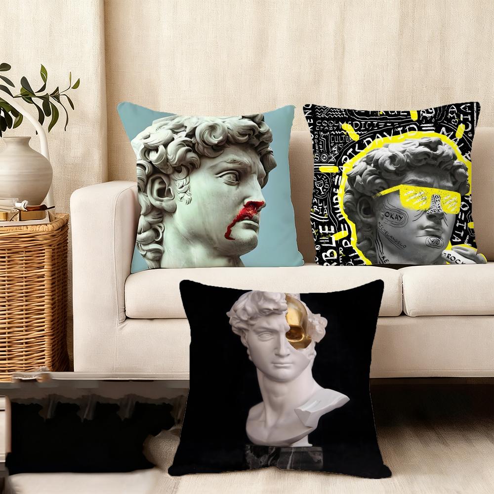 Cushion Cover Silky Short Plush Home Sofa Cushion Cover - Invisible Zipper Home Decoration David Sculpture