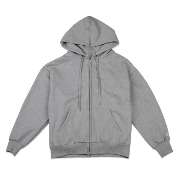 Zblack Plain Fleece-Lined Short Zip-Up Hoodie (Melange Grey)