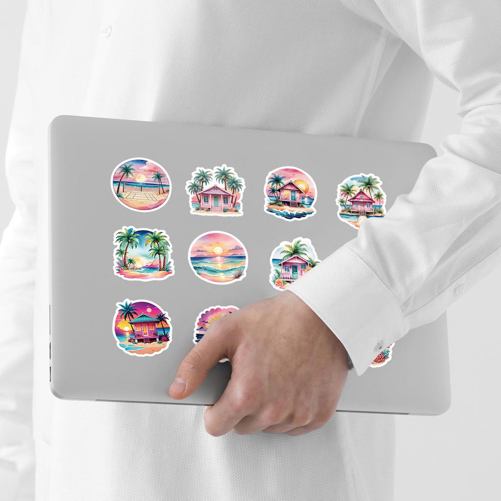 50 Pieces of Cute Beach Series Graffiti Stickers, Creative Cartoon Stickers, Waterproof Decorative Stickers for Computers