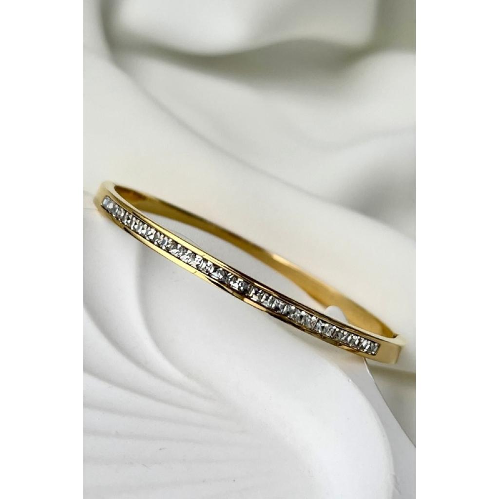 Caprea Steel Stone Tenká dámská pouta Zlatá barva Tarnish Nerez Obvod 17 cm Dámský náramek Zklp