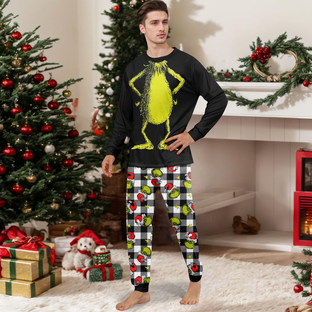 Print Cute Family Set Pajamas, Home Clothes, Family Set Long Sleeve Top Pants Set