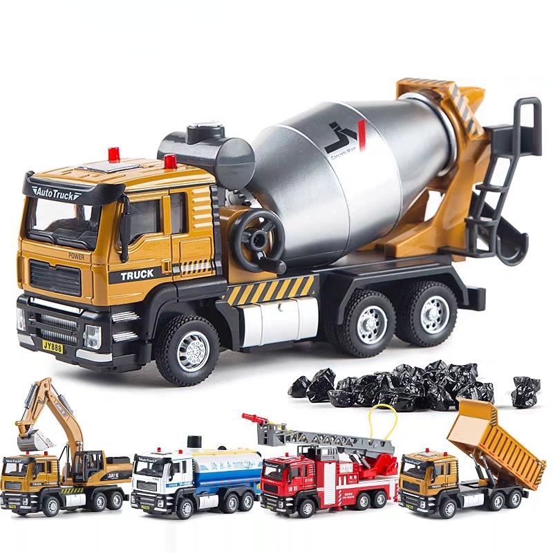 Engineering Vehicle Cement Mixer & Transport Truck Simulation Diecast & Toy Vehicles Sounds & Light Pull Back Car 1:50 Alloy Model