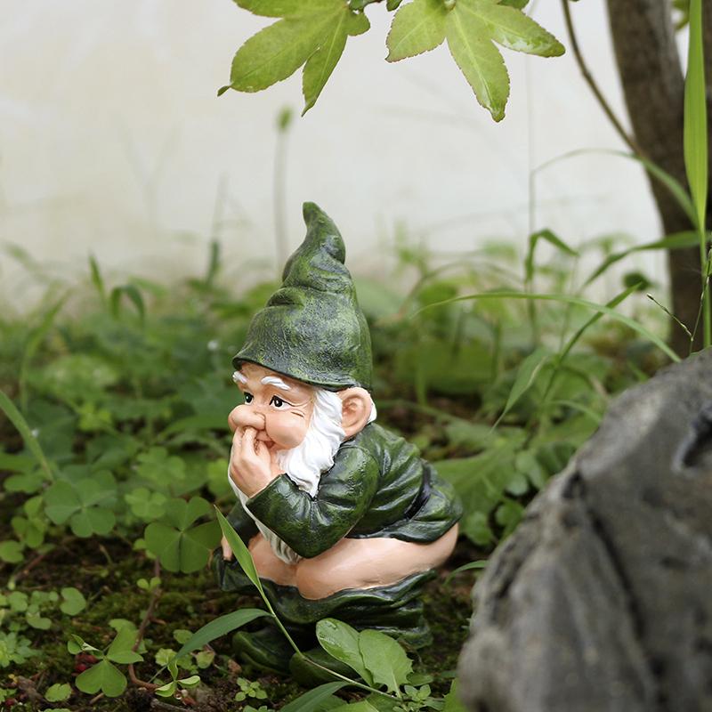 Funny Pooping Mini Statue, Naughty Resin Garden Gnome For Decor, Miniature Dwarf Gnome Figurine For Home Garden Ornament зелёный