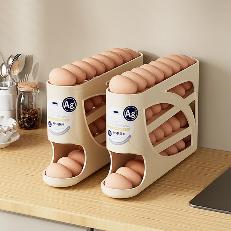4 Layers Automatic Rolling Egg Holder Rack Fridge Egg Storage Box Container Kitchen Refrigerator Egg Dispenser Fridge Organizer