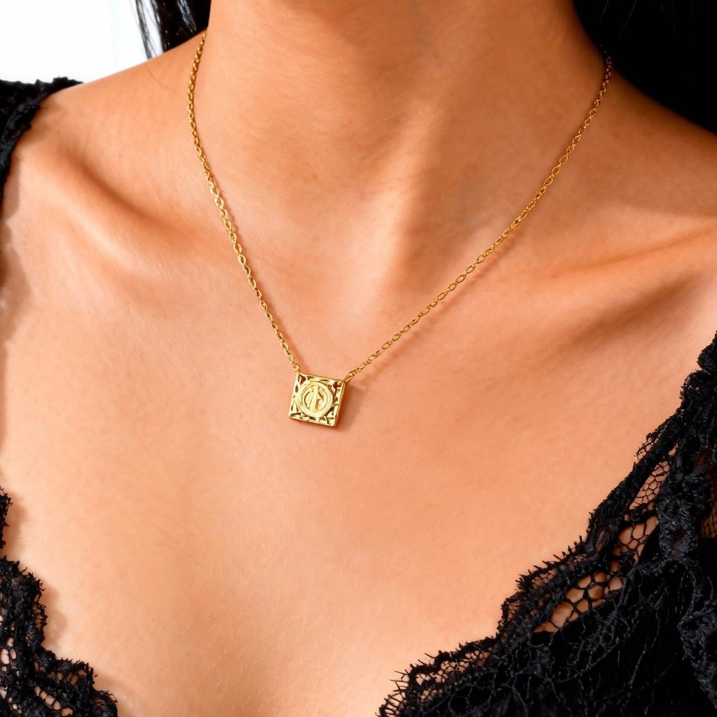 Stainless Steel Saint Benedict Necklace Square Pendant Women's Gold Plated Geometric Necklaces,Holy Jewelry Gift