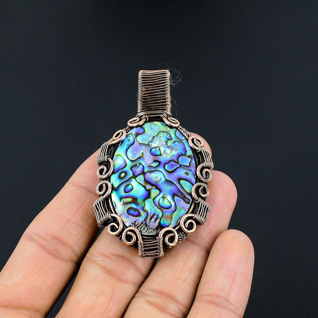 Abalone Shell 999 Copper Wire Wrapped Pendant, Handmade Gemstone Pendant Jewelry, Gifts For Wife Brand New Pendant