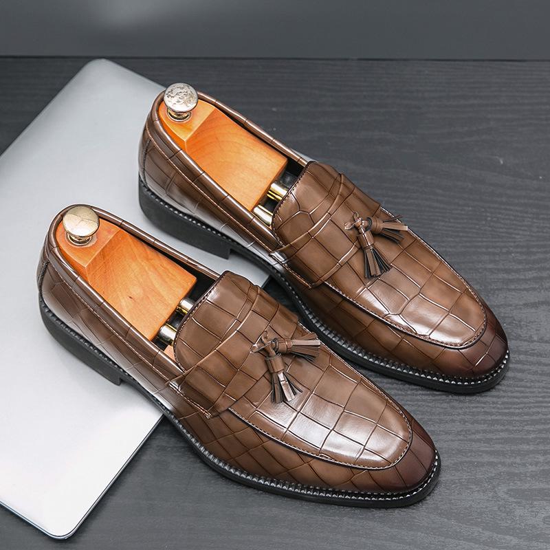 Men's Embossed Leather Tassel Loafers - Korean/British Style, Formal & Casual, Plus Sizes, Perfect for Weddings