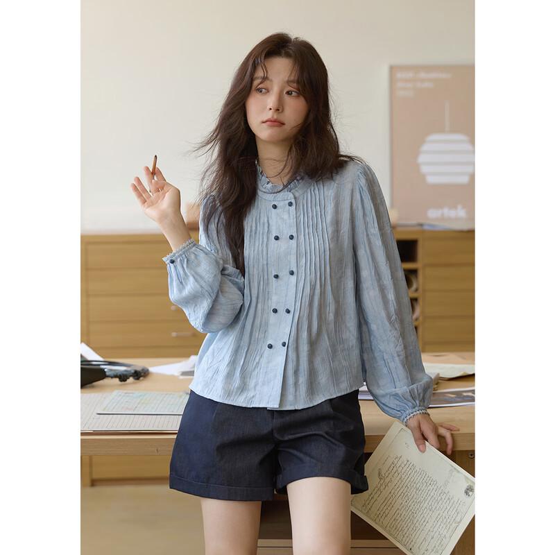 MiXiu Women s Ruffle Stand Collar Chiffon Blouse S
