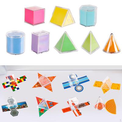 8 Pieces Geometric Shapes Math Manipulatives Clear 3D & 2D Folding Nets for Kindergarten Home