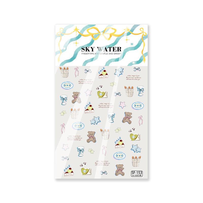 Sky Little Yellow Bear Cute Childlike Nail Art Stickers with Stars, Bows & CCD Camera Phone Jelly Stickers