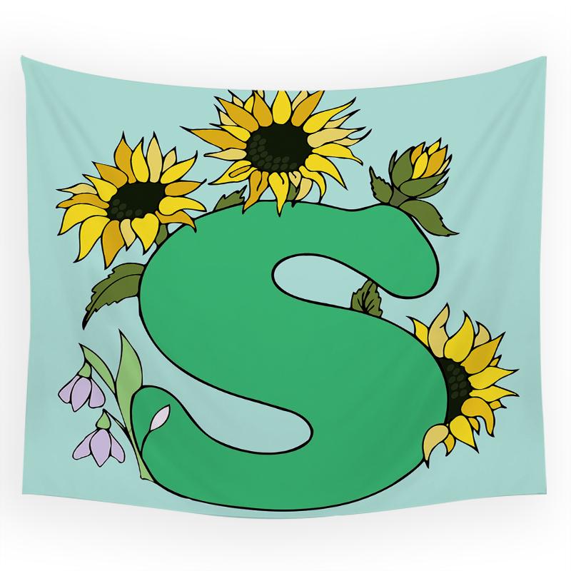 

Colorful Letter Floral Tapestry Wall Hanging Botanical Flower Pattern Tapestry Wall Home Bedroom Living Room Decoration Tapestry 74x94cm(29x37in)