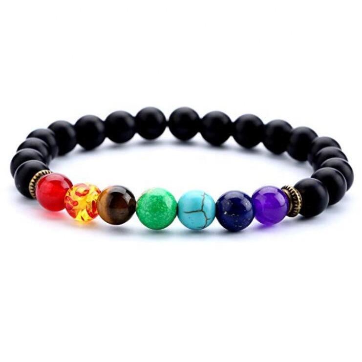 Volcanic stone colorful bracelet 8mm volcanic stone chalcedony beaded elastic rope bracelet natural volcanic stone colorful bracelet