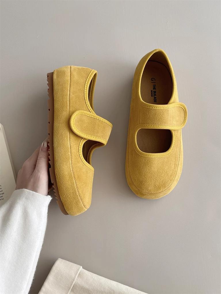Leather Platform Velcro Doudou Shoes Women's 2025 Spring New Mary Jane Single Shoes Shallow Mouth Comfortable Versatile Women's Shoes