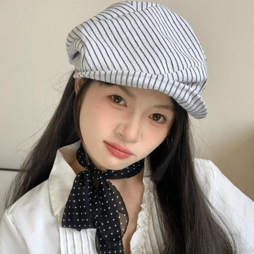 Y2k Octagonal Hat Thin Painter Caps New Striped Berets Girl