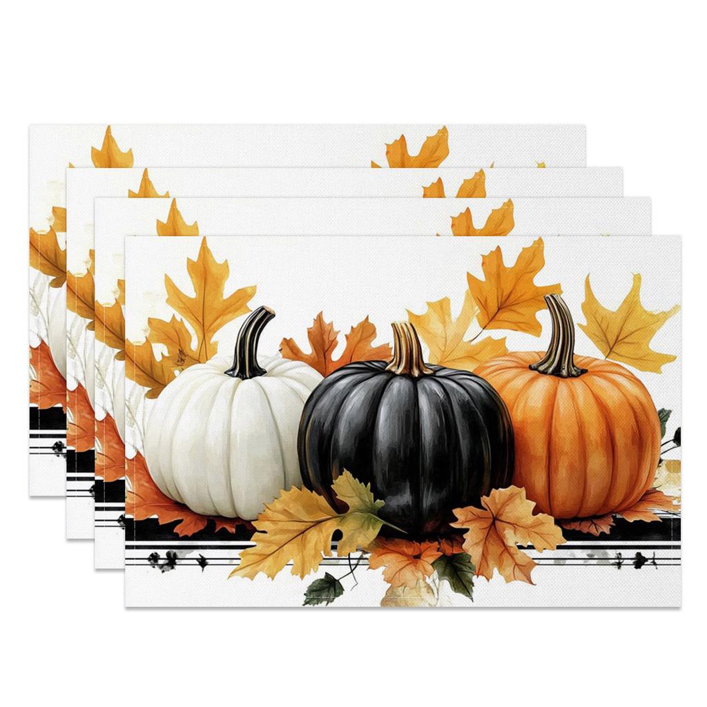 Halloween Placemats Dining Table Spooky Pumpkin Bat Moon Themed Table Mats Party Decor Trick or Treat Dinner Durable Washable