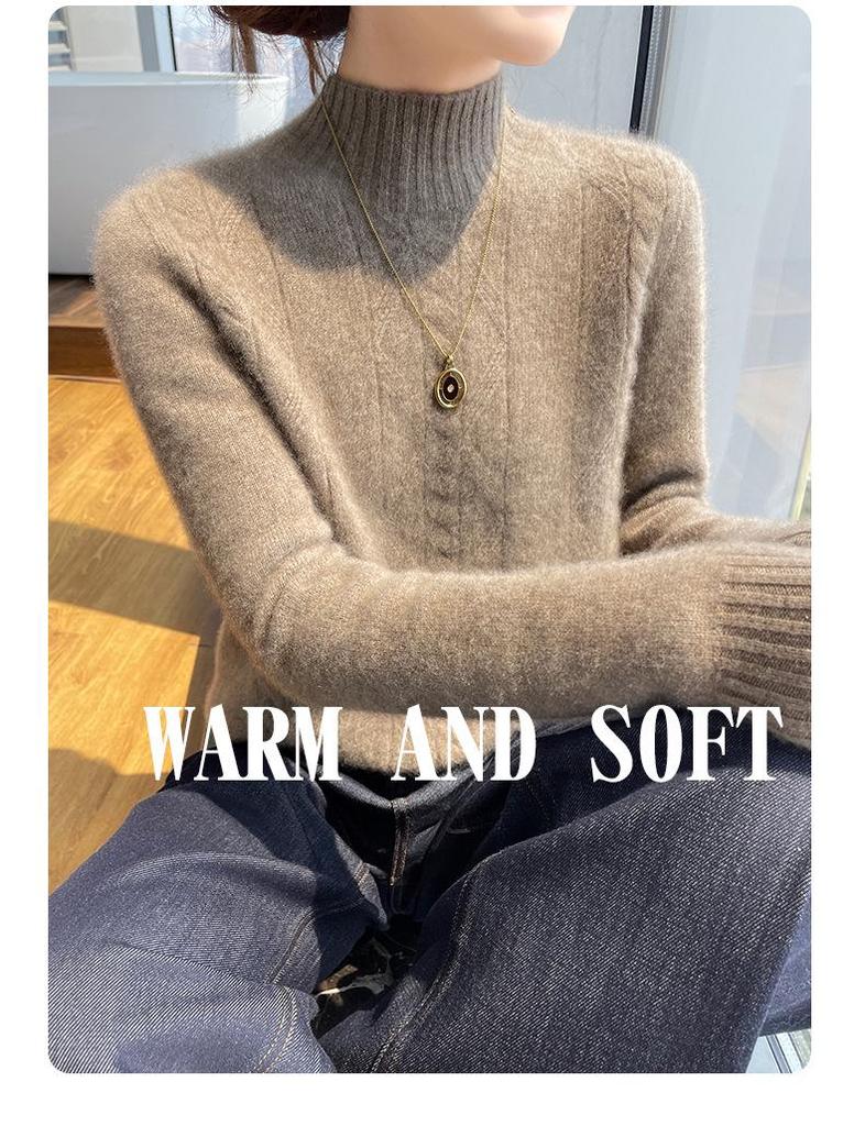 Damski wełniany sweter z golfem o splocie diamentowym - Wyszczuplający, wszechstronny pulower jesienno-zimowy