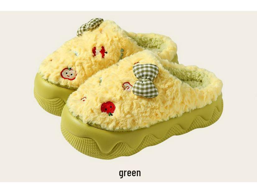 Damen Winter Baumwollpantoffeln mit dicker Sohle: Süße Schleife, Flauschig, Warm, Rutschfest, Höhenverstärkend