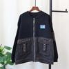 Spleiß-Denim-Strick-Doppelseitiger Cardigan Herbst und Winter Neu Lockerer Baseball-Trikot-Pullover Jacke Damen