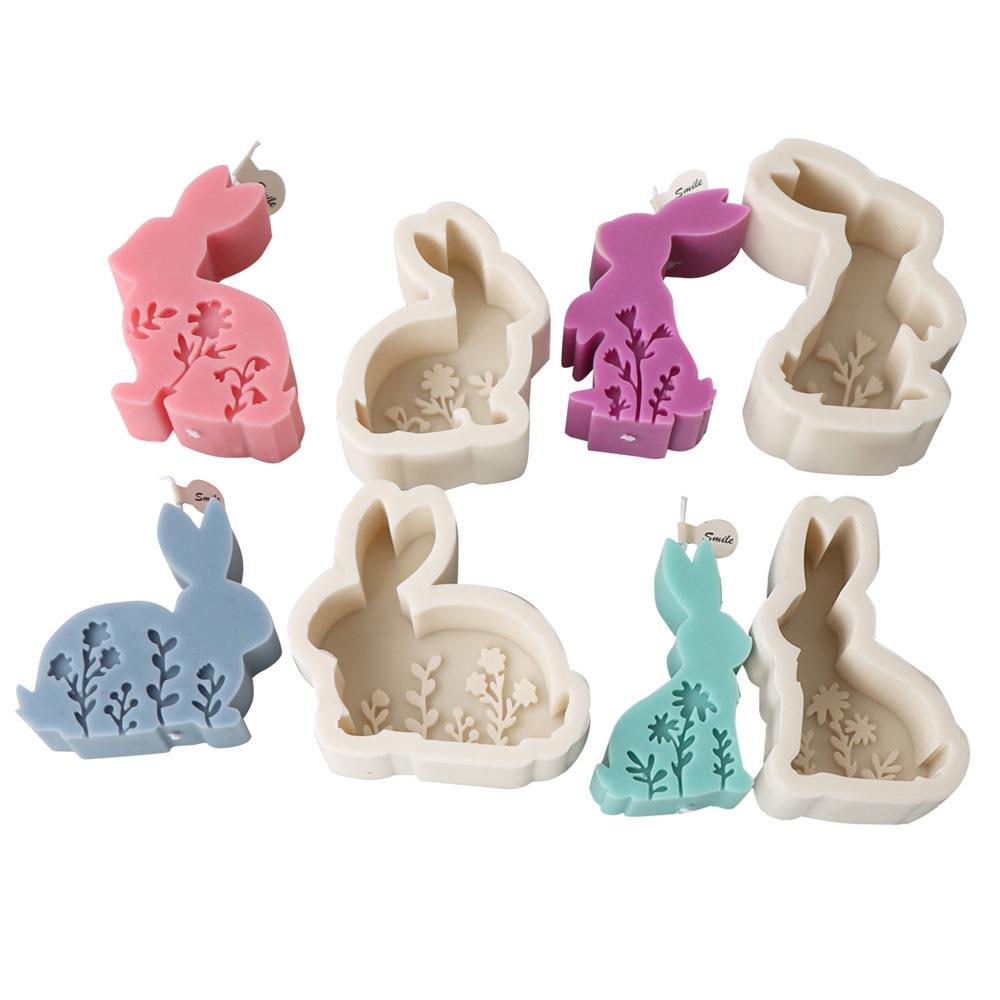 Silicone Rabbit Candle & Soap Mold with Floral Design