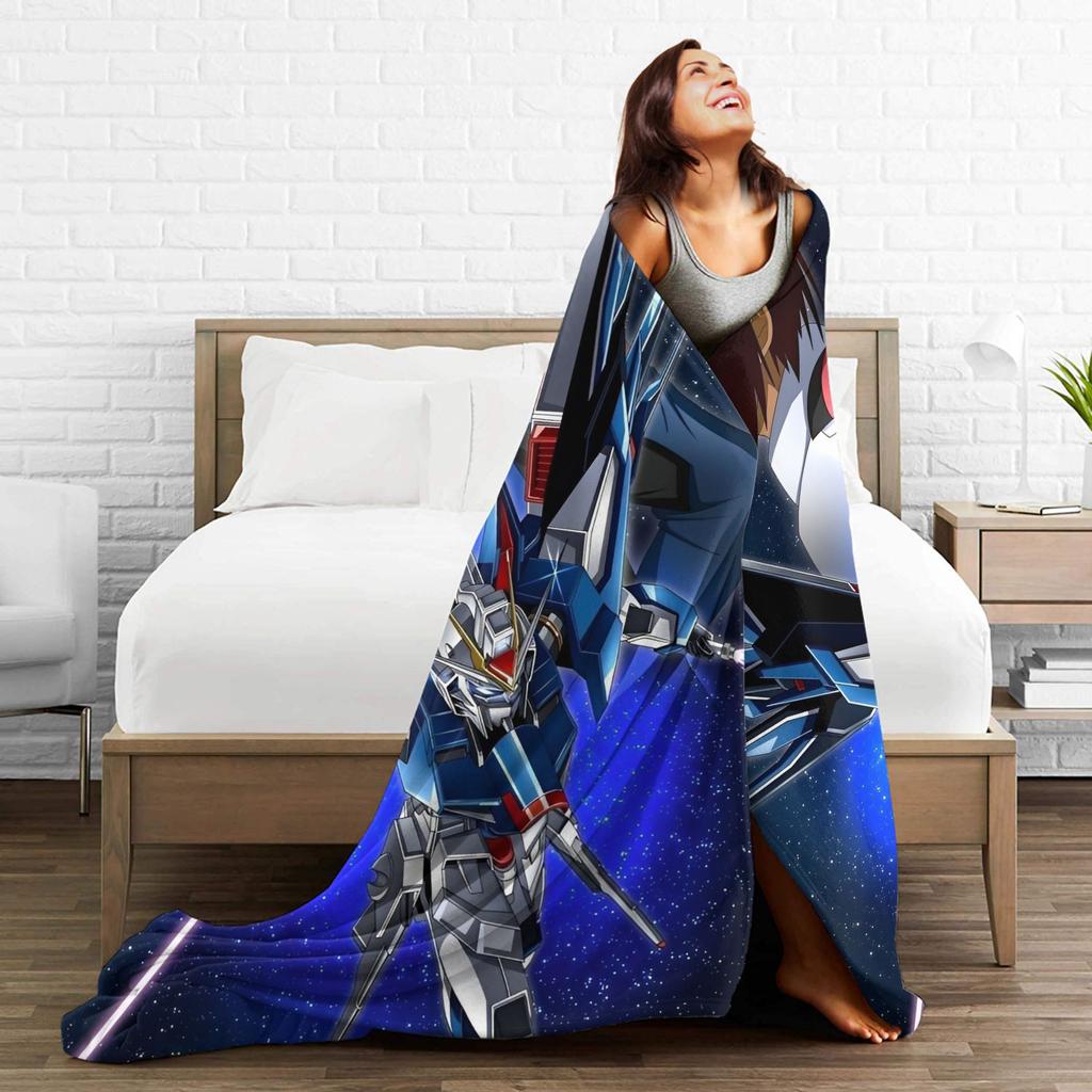 Gundam Flannel Blanket Autumn science fiction Warm Throw Blanket for Girls Boys Bedroom Print Bedspread Sofa Bed Cover