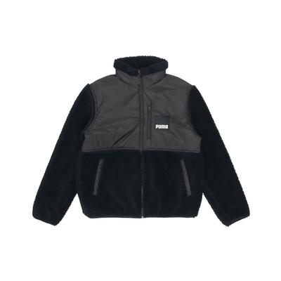 Sherpa Fleece Color Block Sports Jacket With Stand Collar And Logo Men Outerwear Black 846325-01