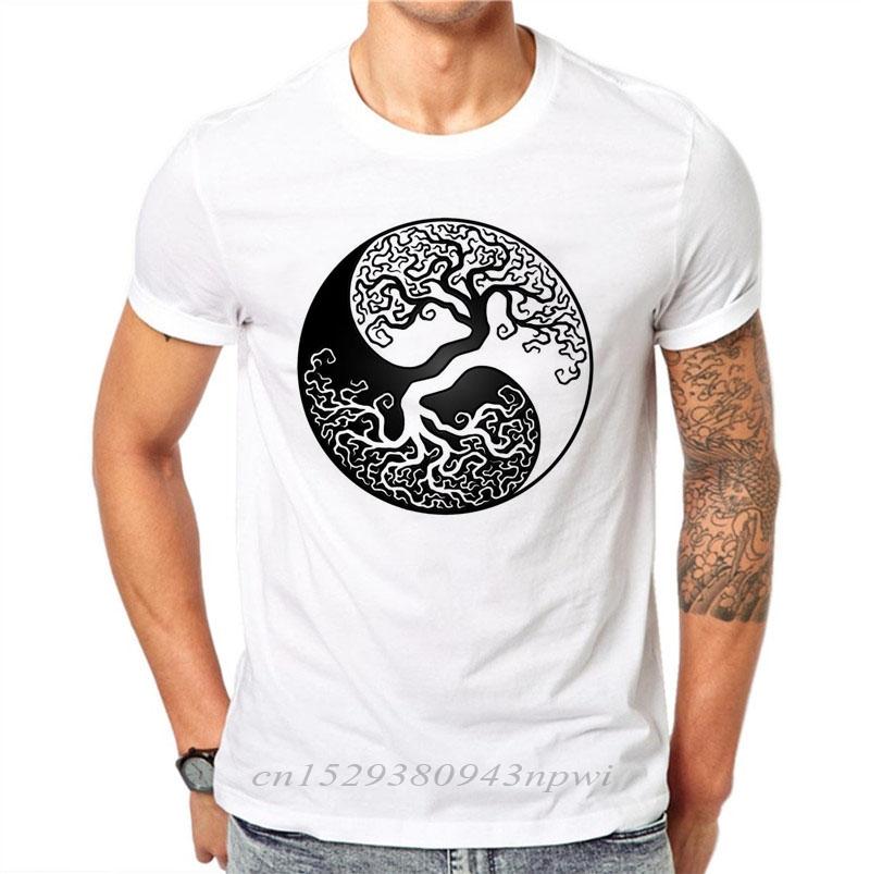 

100% Cotton Artistic Yin Yang Tree Printed T Shirt Summer Men Nature Art Design TShirt Short Sleeve Hipster Cool White Tee Tops 5XL різнокольоровий