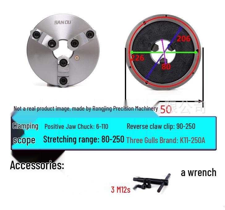 In-Stock Three-Jaw Self-Centering Lathe Chuck K11160A/200A with Separating Jaw - Manual Operation