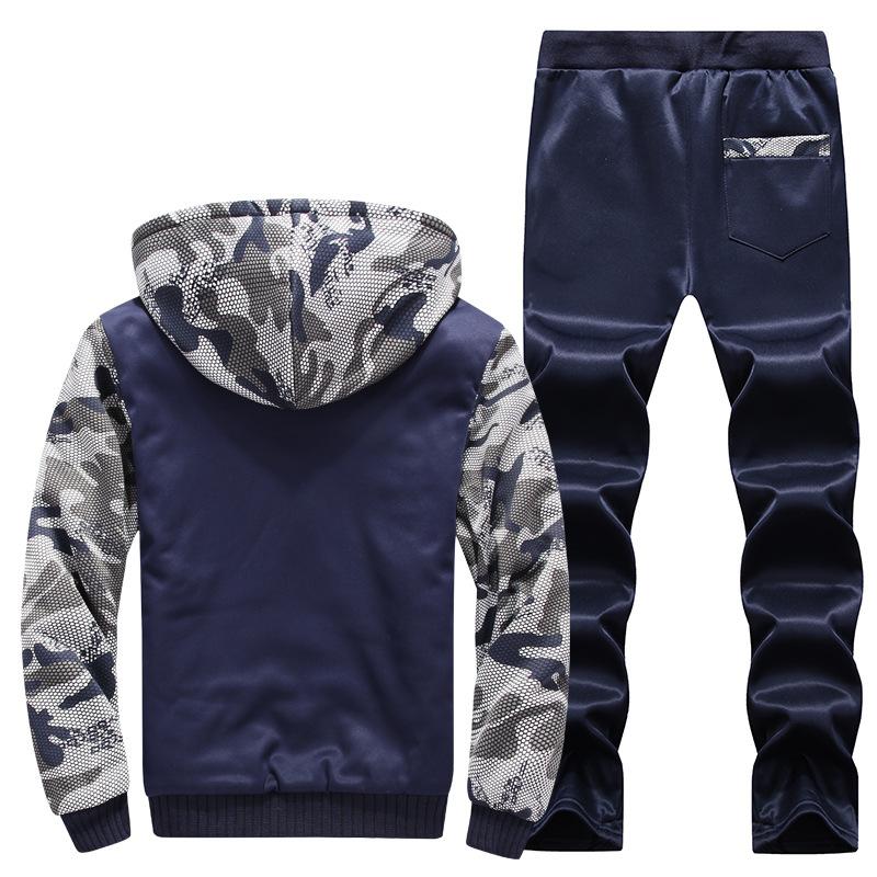 Winter Casual Hoodie Suit Men's Padded and Thickened Lamb Wool Warm Jacket Large Size Sports Two-piece Set