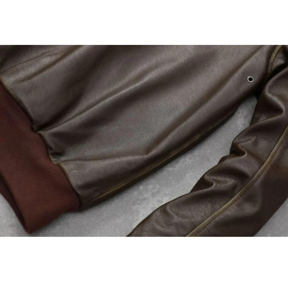 Chinese Size Classic Air Force A2 Flight Jacket Edged Army Green Genuine Cow Leather Jacket Men Pilot Coat Autumn Jaquetas Masculina De Couro
