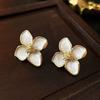 White Color Flower Enamel Korean Style Stud Earrings for Women Girl Love Aesthetic Daily Life Minimalist Zircon