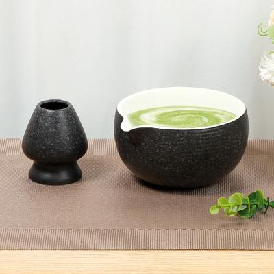 2Pcs Japanese Matcha Tea Set Matcha Mixing Bowl for Whisking with Pouring Spout Solid Japanese Tea Bowl Whisk Set
