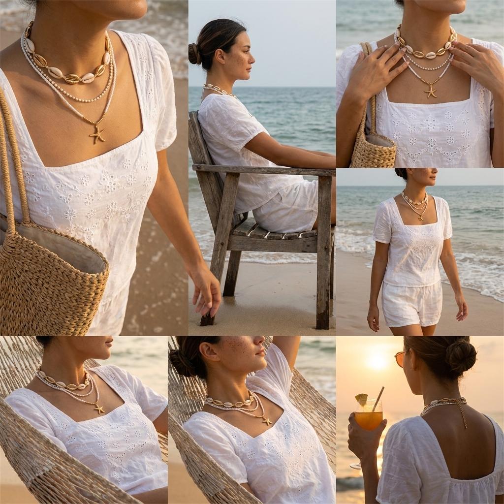Bohemian Multilayer Starfish Shell Rice Beads Necklace for Women Handmade Summer Ocean Style Choker Girl Vacation Party Jewelry