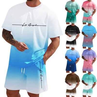 Men'S Solid Color Casual Round Neck Short Sleeved Shorts Two-Piece Set