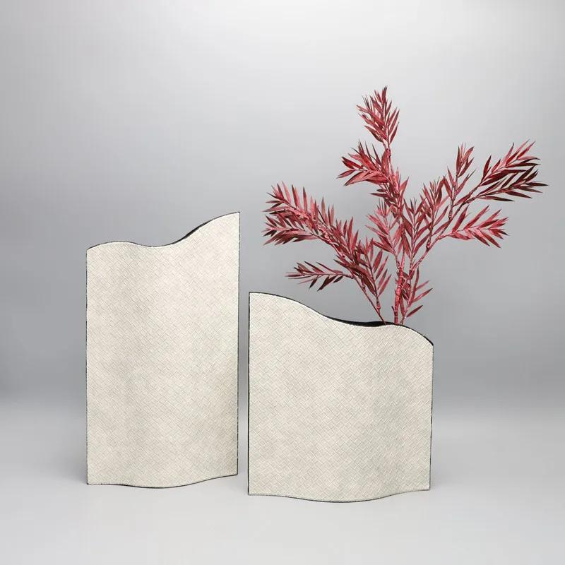 Luxury Stainless Steel Vase, Modern Leather Design Vase, Home Decoration Ornament, Living Room Dining Table Flower Arrangement