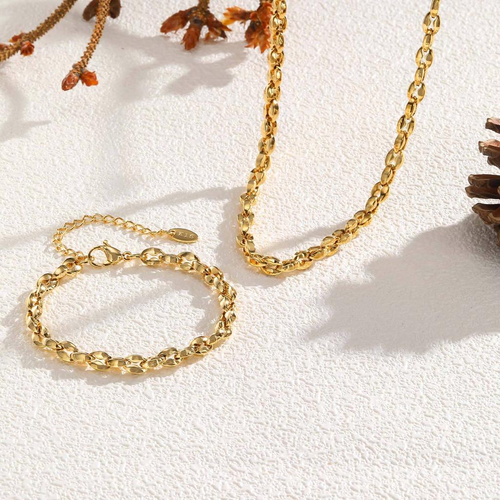 Vnox 5mm Handmade Links Choker Necklaces, Simple Gold Plated Stainless Steel Rolo Chain Collars, Anti Allergy Metal Collarbone