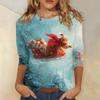 3/4 Sleeve Shirts For Women Print Christmas Tees Blouses Casual Plus Size Basic Tops Pullover