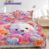 Bear Doll Pattern Bedding Quilt Set Quilt Cover Pillowcase Home Decoration Birthday Gift (1 * duvet cover + 2 * pillowcase, without core)