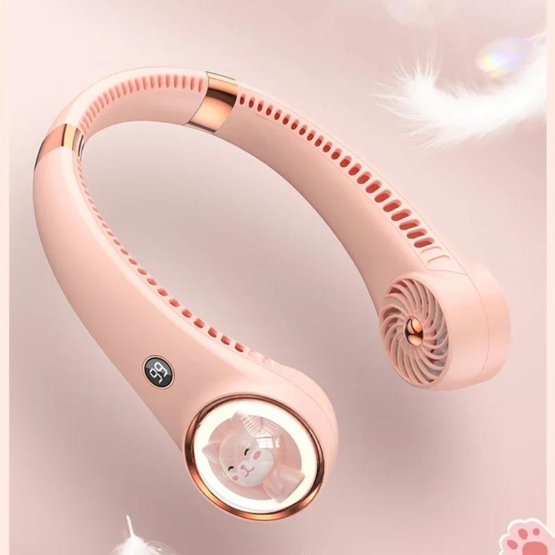 USB-Mini-Hängeventilator, tragbarer blattloser Ventilator, Luftkühler, Digitalanzeige, wiederaufladbarer Hängeventillator für Klimaanlagen