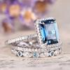 Huitan Luxury 3Pcs Set Blue Cubic Zirconia Rings for Women Newly Designed Luxury Female Ring Anniversary Party Statement Jewelry