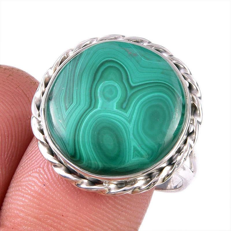 

Ювелирное кольцо из стерлингового серебра 925 пробы с натуральным малахитом, размер 9 I3N87