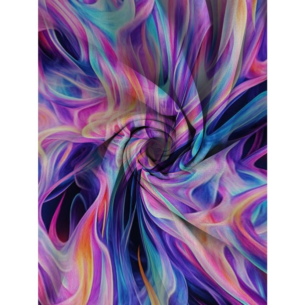 Women's large size with pockets, colorful streamer printing loose top, women's summer new fashion versatile long-sleeved T-shirt