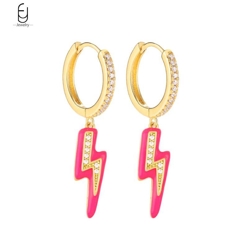 925 Silver Needle Vintage Gold Earrings for women Fashion Lightning Pendant Hoop Earrings Wedding High Luxury Jewelry