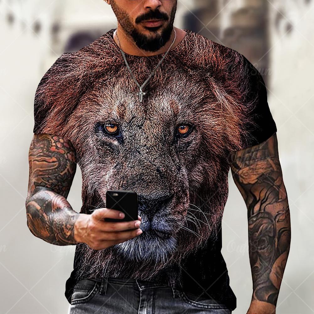 Summer Animal Lion 3D Printed Men's T-shirt Casual Short Sleeved T-shirt