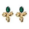 Vintage Emerald Temperament Exaggerated Flower Earrings With Silver Needles And Diamond Inlaid Resin High-end Earrings