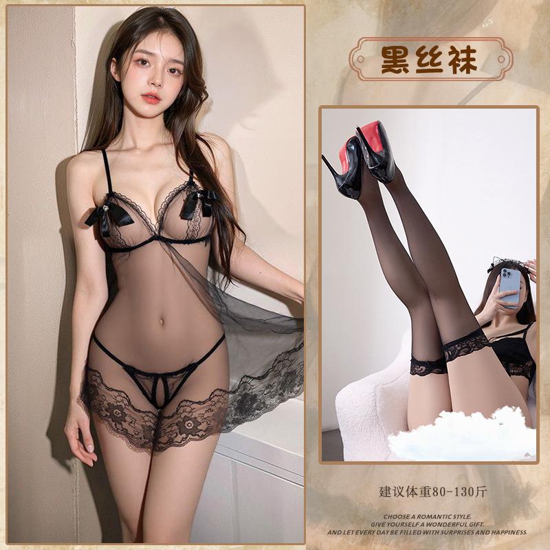 Sexy Bow Mesh Sex Pajamas Small Breasts Pure Lust Lace Sweet Suspender Sex Underwear