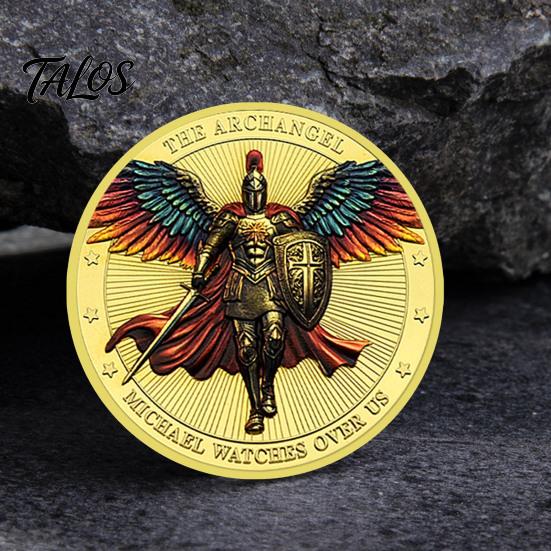 Archangel Keepsake Coin 1/3/5Pcs Michael Challenge Double-sided Carved Metal Medal Commemorative Engraved Medallion Round Collection Home Office Desk