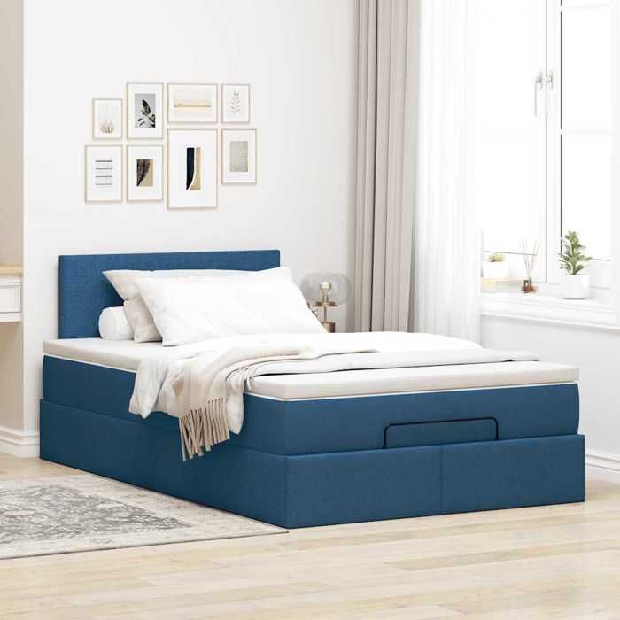 Maison Exclusive - Lit ottoman avec matelas et LED bleu 120x190 cm tissu
