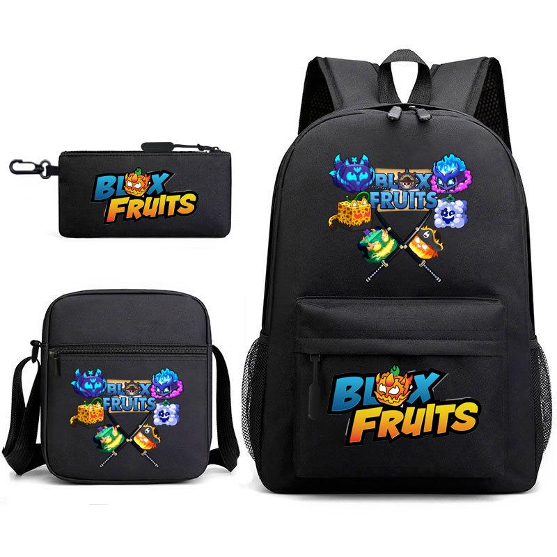 Mochila Escolar para Adolescentes Jogo Blox Fruits Fruta do Demônio Escola Primária Estrela Pintura Térmica Conjunto de 3 peças