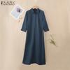 ZANZEA Women Turn Down Collar Loose Casual 3/4 Sleeve Shirt Dress
